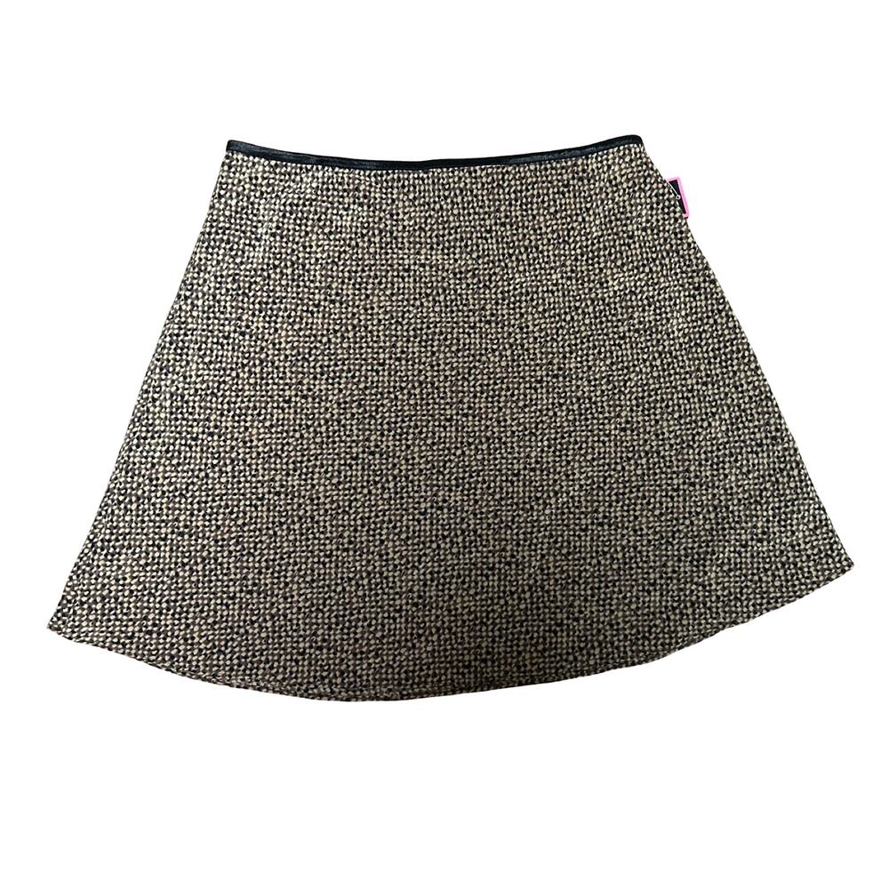 Y2K 90s Abstract Print Mini Skirt Womens Large Brown Black Elastic Waist Boho